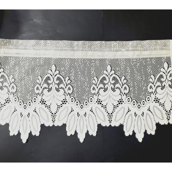 1 Off White Battenburg Lace Valance Scalloped Victorian 60"L X 17.5"H Pocket Rod - Picture 8 of 8